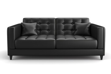 Black leather modern couch isolated on white background