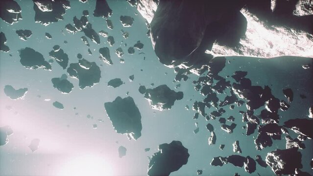 massive field of menacing asteroids in the midst of a galactic haze