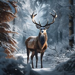 Majestic Antlers in a Snowy Wonderland: Deer with Big Horns in a Forest - Explore Adobe Stock's Winter Collection