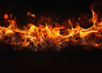 Fire embers particles over black background. Fire sparks background. Abstract dark glitter fire particles lights.