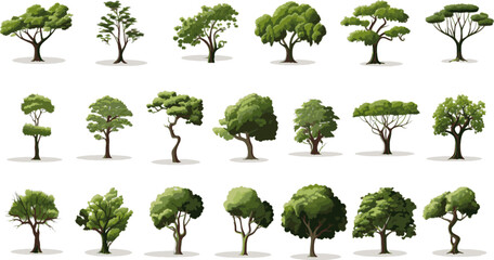 tree set graphic clipart design white background.