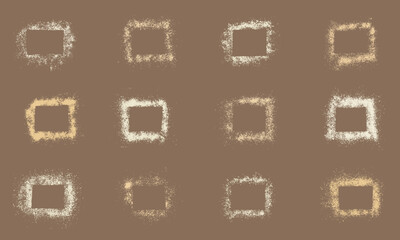 Spray Texture Color Frame Set. Blank Grainy Stamp Collection. Stencil Splatter, Grunge Design Elements in Rectangle Shape. Abstract Paint Brush. Grain Square Border. Isolated Vector Illustration