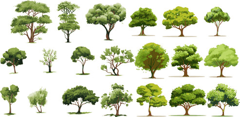 tree set graphic clipart design white background.