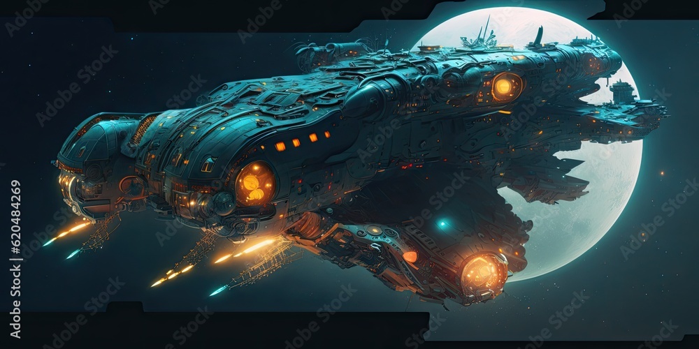 Aufkleber cyber punk spaceship seen from above. glorious generative ai.