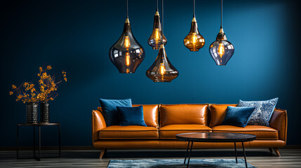 Pendant Lamps In Room With Royal Wall