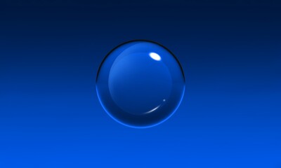 Crystal ball or water bubbles on blue gradient background 3D rendering,glossy glass ball design.
