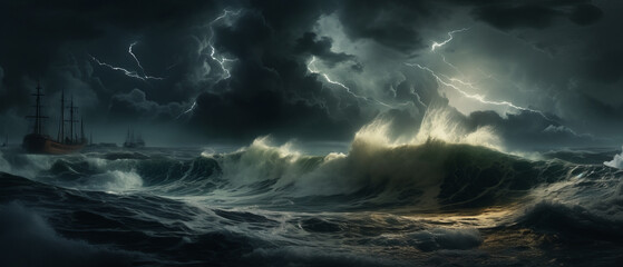 Midnight Tempest: Photorealistic Ocean Storms at Night in 21:9 Aspect Ratio