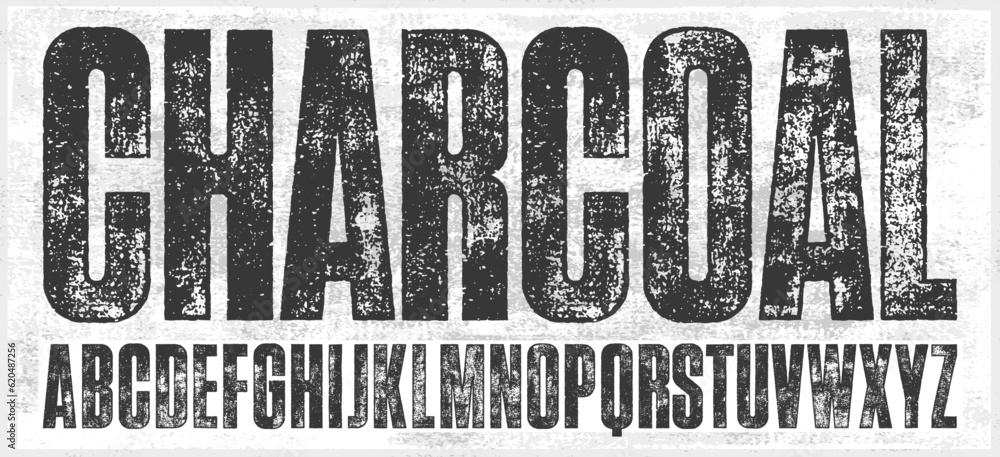 Fototapete charcoal texture font. uppercase bold condensed. detailed, individually textured characters with an 