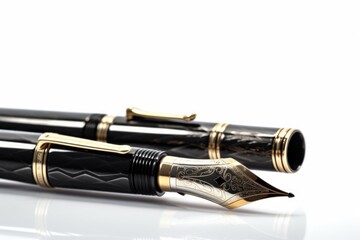 Golden and black fountain pen with pen cap