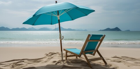Sun lounger under an umbrella on the coast
