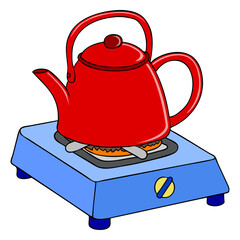 kettle on gas stove vector illustration