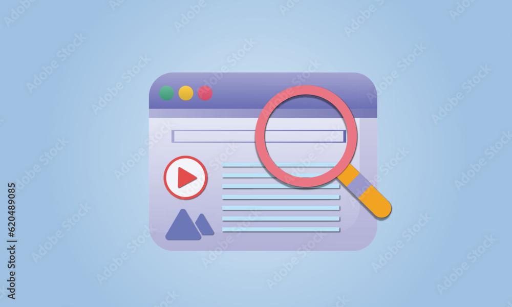 Poster simple browser window and online search results concept. minimal design.on blue background.vector de