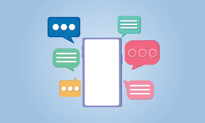 chat bubbles and isolated smartphones concept of social media messages, sms, comments.on blue background.Vector Design Illustration.