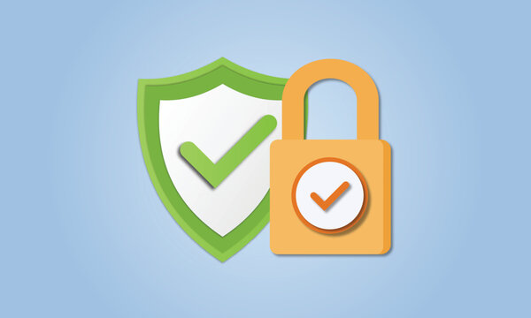 Lock with Key and Protection shield. Cyber security internet and networking concept. Shield shape with padlock. Safety and privacy.on blue background.Vector Design Illustration.