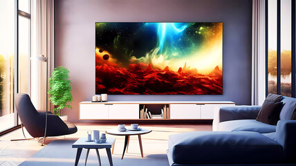 Tv in modern livingroom. Generative ai interior design.