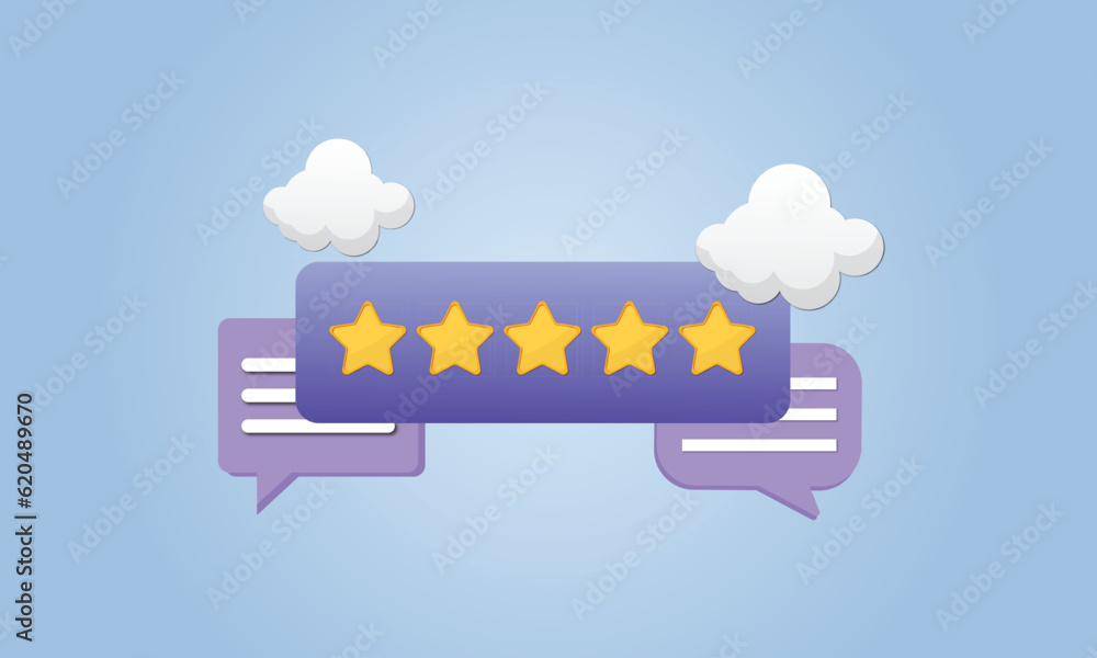 Poster character people give five star feedback.vector customer review concept.star review with good and ba