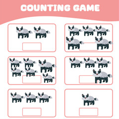 Obraz premium Mathematic counting worksheet. Count picture and write activity. Worksheet for kid. Educational printable worksheet. Vector illustration.