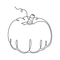 Pumpkin one line art,continuous contour drawing,hand-drawn gourd,vegetarian food, proper nutrition, healthy diet outline.Haloween or thanksgiving design decoration.Editable stroke.Isolated.Vector