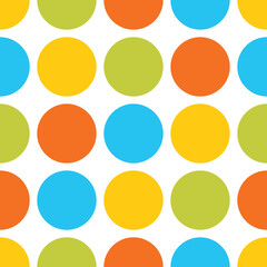 Seamless vector pattern or texture with spring, colorful polka dots on white background for kids background, blog, web design, scrapbooks, party or baby shower invitations and wedding cards. Big yello