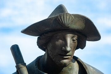 Portrait der Statue Jakobspilger in der Maximilianstraße in Speyer. Region Pfalz im Bundesland...