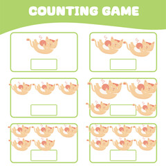 Mathematic counting worksheet. Count picture and write activity. Worksheet for kid. Educational printable worksheet. Vector illustration.