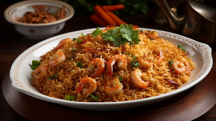 Fototapeta premium fried rice with shrimp baryani, Generative Ai