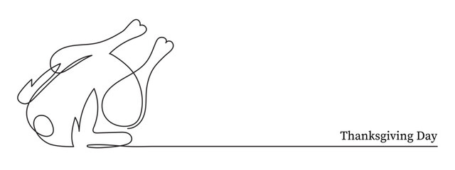 Turkey one line art, fried poultry meat continuous contour drawing,hand-drawn Thanksgiving Day traditional food,hot dish outline festive design decoration.Editable stroke.Isolated.Vector illustration