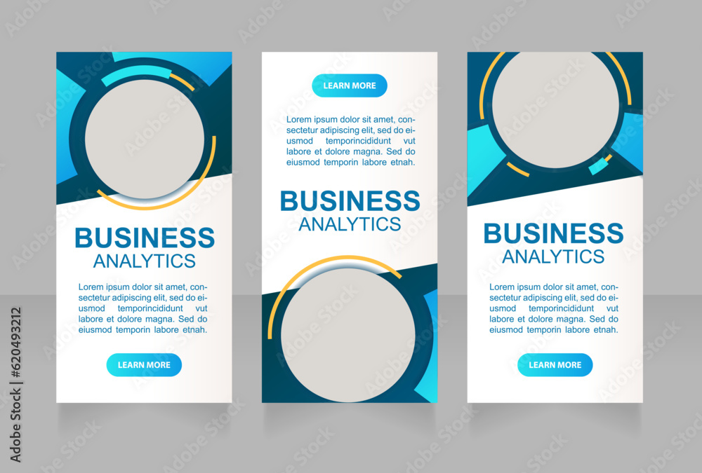 Poster analytics of modern business processes web banner design template. vector flyer with text space. adv