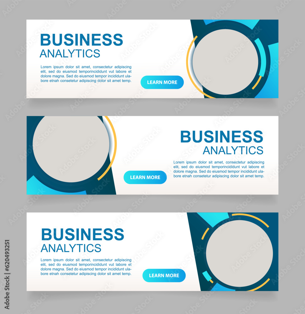 Poster innovation in business analytics web banner design template. vector flyer with text space. advertisi