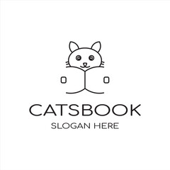 Cats book logo design template with reading cat. Vector illustration.
