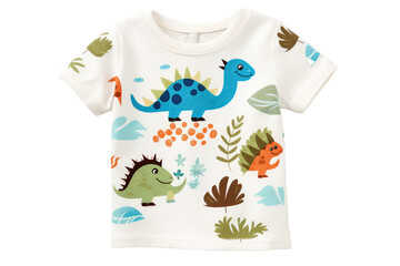 Dinosaur Print Tshirt For A Newborn Boy On Isolated Transparent Background, Png. Generative AI
