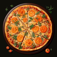 Pizza with sauce and vegetables, generative ai
