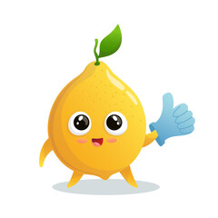 Vector illustration cartoon lemon giving thumbs up. A cute character with a smiling face.
