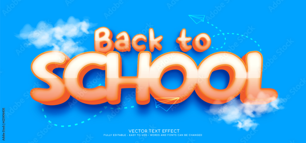 Poster 3d text vector back to school with editable style effect