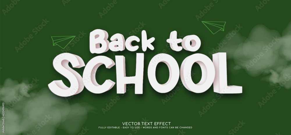 Poster 3d text vector banner back to school with editable style effect