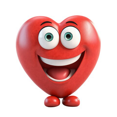 3d heart character isolated on white. Happy smiling heart. Healthy living concept. Generative AI.