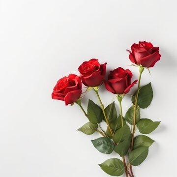 A luxurious background with deep red roses green leaves arranged in right and left side the image
