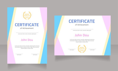 Achievement in sports certificate design template set. Vector diploma with customized copyspace and borders. Printable document for awards and recognition. Cairo, Calibri Regular fonts used