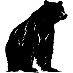 Bear Hand drawn Silhouette . Vector isolated on white graphic element. Wild animal symbol. Retro print design.