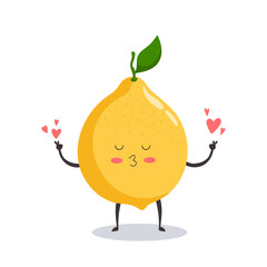 Vector illustration.kawaii lemon sends an air kiss. Cute love character