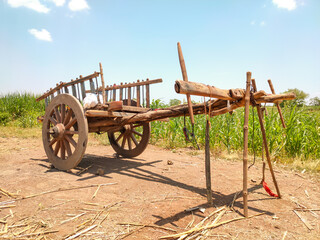 Bullock cart on the farm Bullock cart in an Indian village