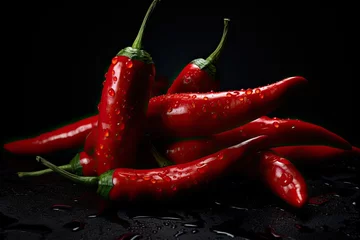 Fototapete Scharfe Chili-pfeffer Red hot chili peppers isolated on black background