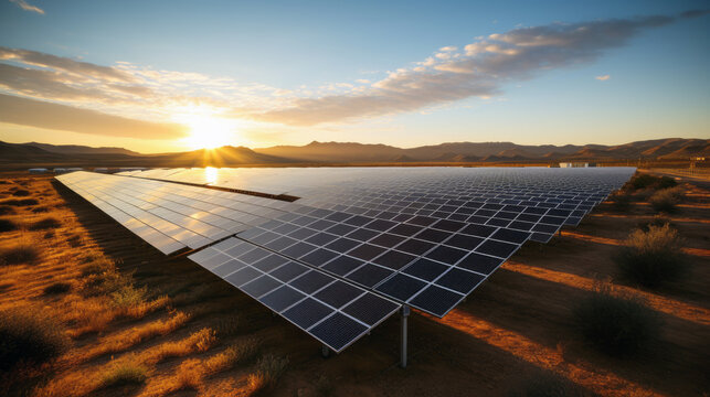 solar farm in the desert making use of renewable energy source green sustainable - ai generative