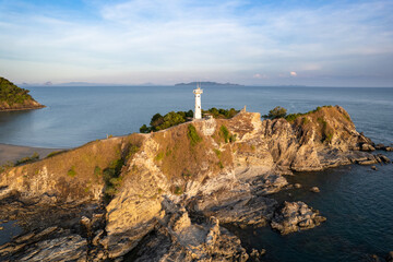 Fototapeta na wymiar Lighthouse at National Park of Koh Lanta, Krabi, Thailand view from aerial
