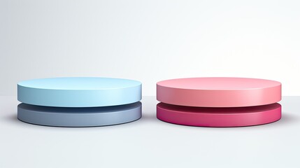 Set of abstract 3D white, pink, blue round corner pedestal or stand podium with shadow 