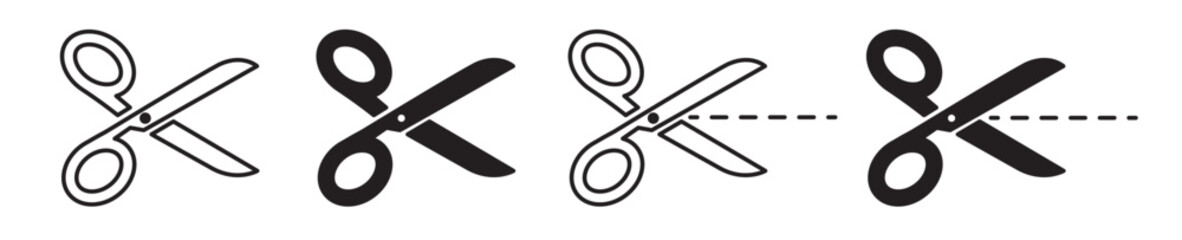 Scissor line icon set. coupon dotted cutout scissor vector symbol. paper dash cut mark. - obrazy, fototapety, plakaty