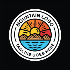 Premium Monoline Mountain Colorful Logo Design Emblem Vector illustration Adventure badge symbol icon