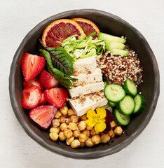 Summer buddha bowl, healthy and balanced food.