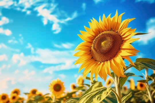 Sunflower painted in Van Gogh style under sunny sky. Generative AI
