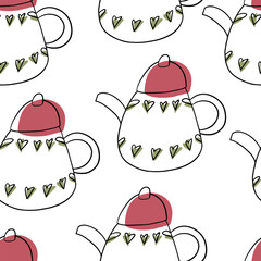 Seamless pattern Doodle teapot. Drink hot tea.